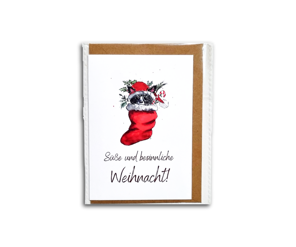 Klappkarte Weihnachtsstrumpf mit Hund
