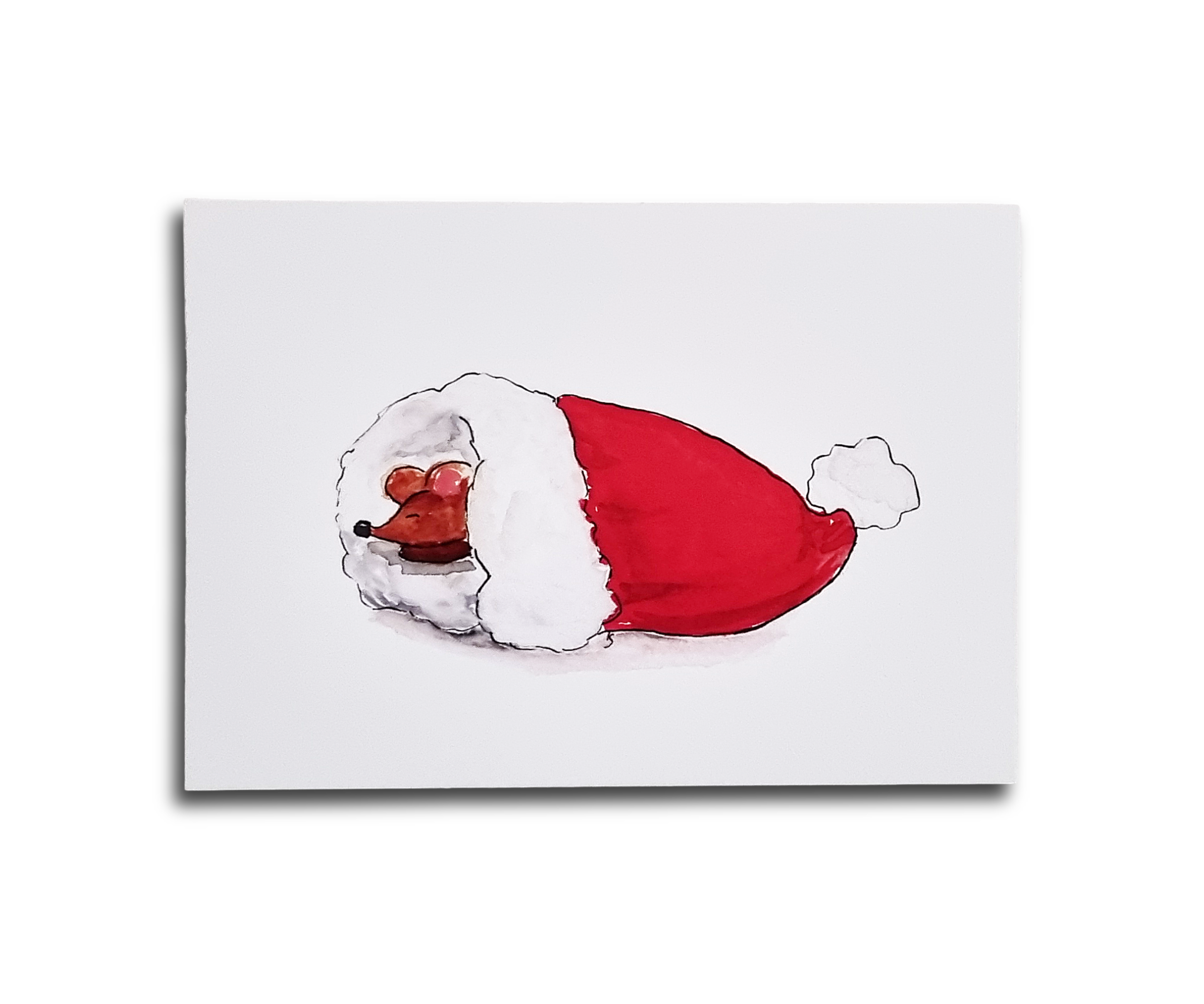 Postkarte Maus in Weihnachtsmütze
