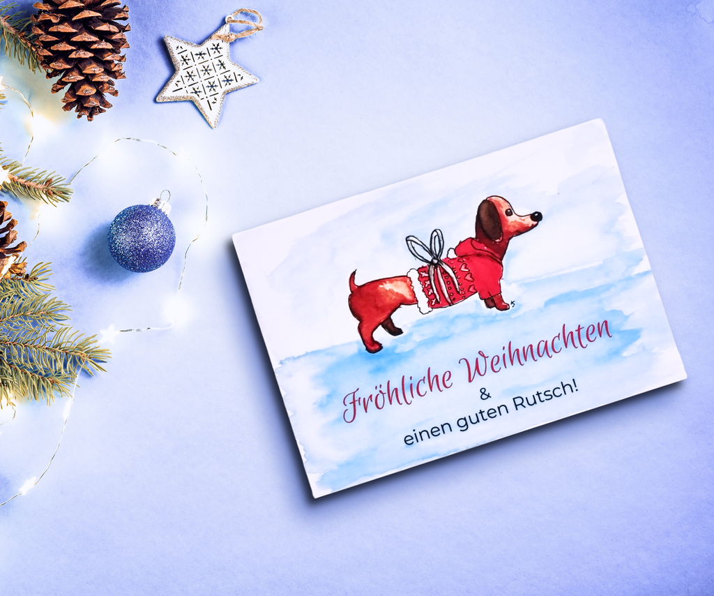 Postkarte Weihnachtsdackel