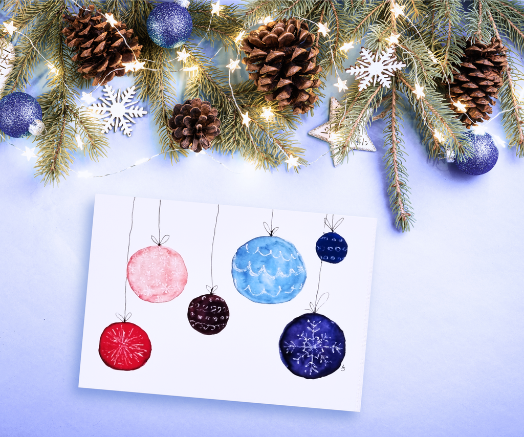 Postkarte Weihnachtskugeln