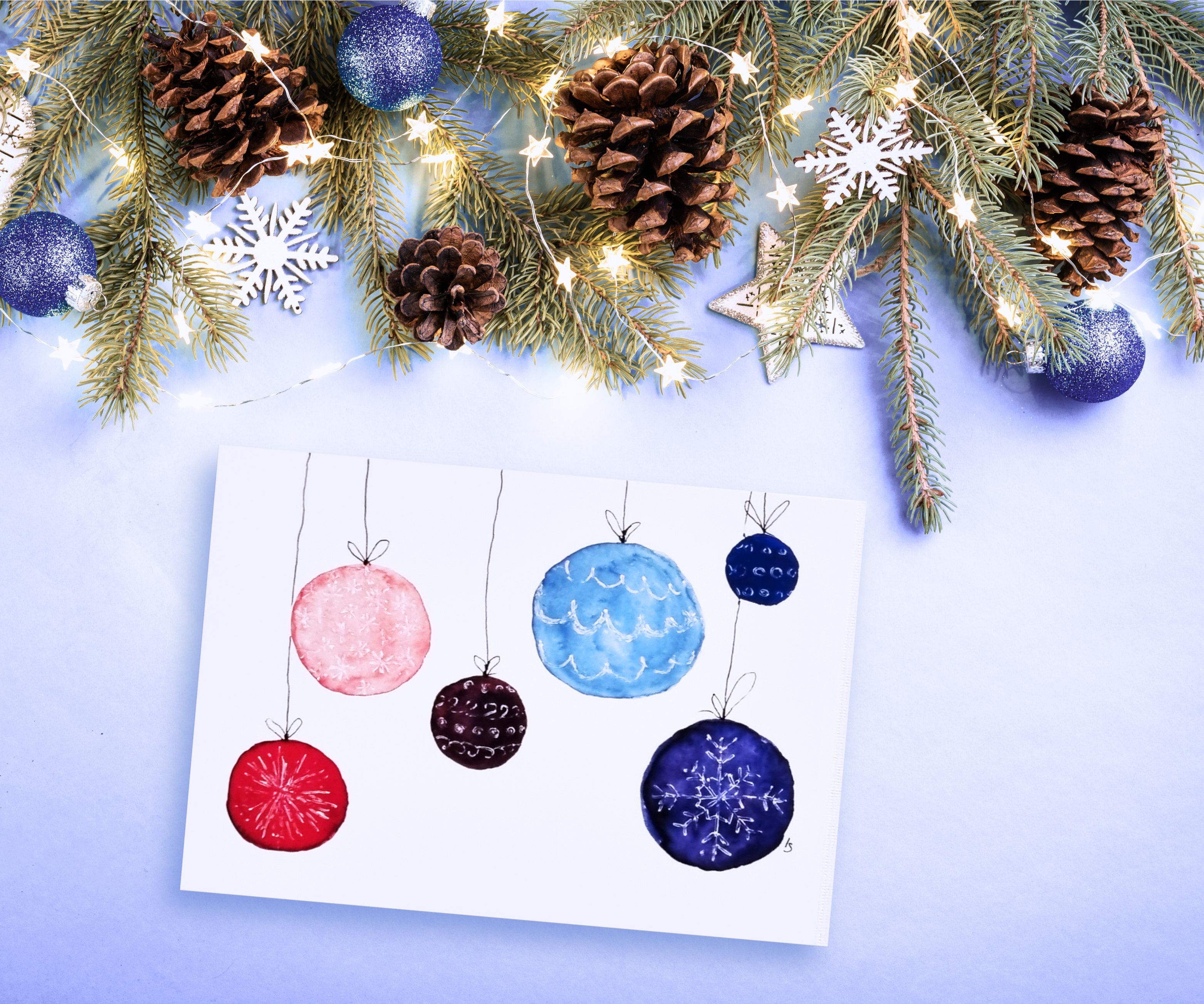 Postkarte Weihnachtskugeln