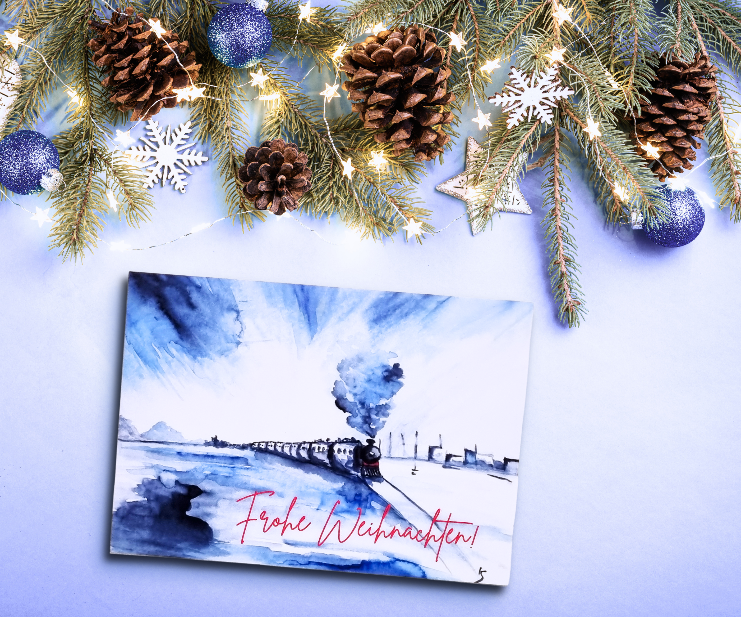 Postkarte Weihnachtszug