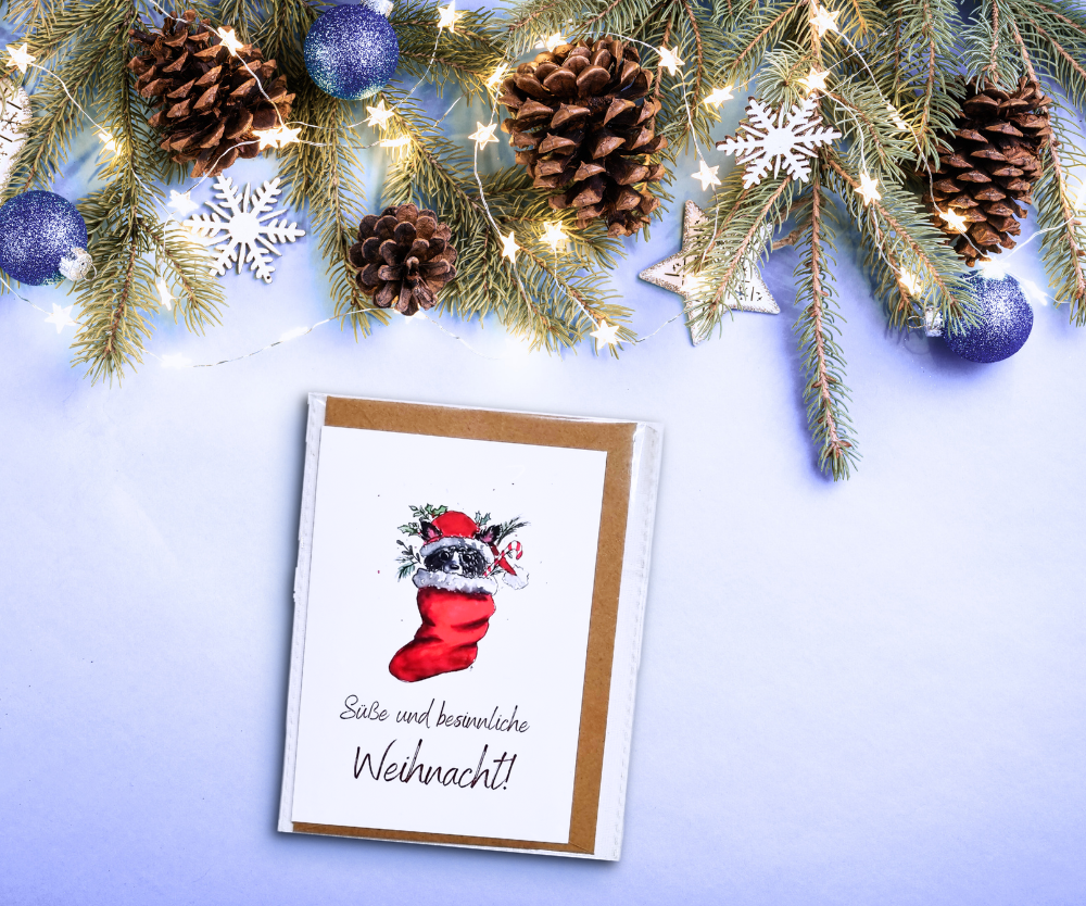 Klappkarte Weihnachtsstrumpf mit Hund
